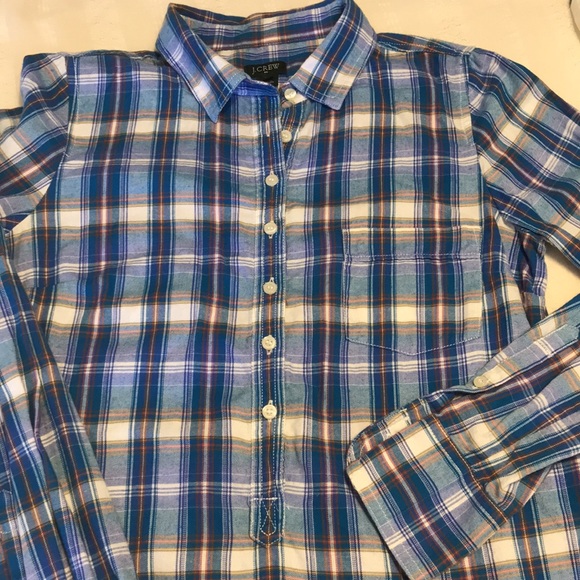 Ladies J. Crew Blue Plaid Long Sleeve Top - Picture 3 of 8